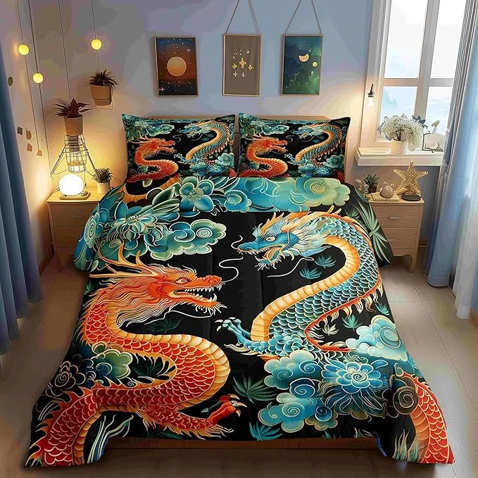 Authentic Castle Fairy Wild Animals Dragon 3 Pcs King Size Comforter Set Propitious Cloud Down Adults Bedroom Decor Chinese Loong Ultra Soft Microfiber Inner Fill 3 Pcs Bedding Proven