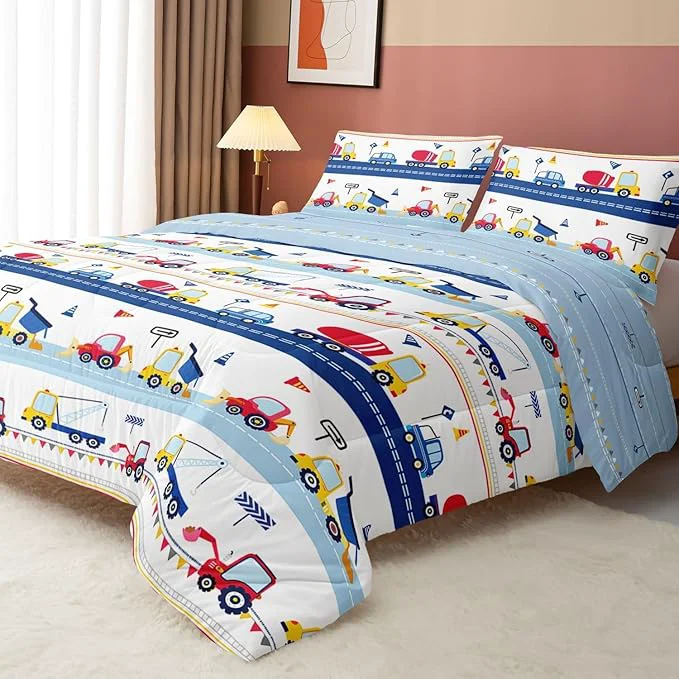 Healthy Axolotl Cartoon Cars Comforter Set Queen Vehicle Bedding Set Kids Excavator Comforter Set Construction Bedding Equipment Trucks Comforter Sets for Kids Boys Girls Teens 1 Quilt 2 Pillowcases Blue Red Stylish