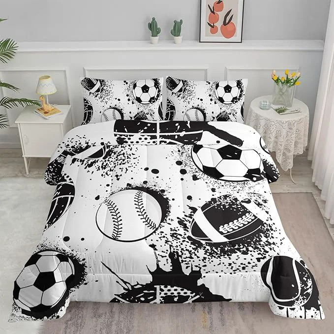 Sustainable Axolotl Ball Sports Comforter Set Twin Football Soccer Bedding Set Football Baseball Game Comforter Set Baseball Bedding Set Hip Hop Graffiti Artwork Bedding for Boys Kids Men 1 Quilt 2 Pillowcases Prestigious