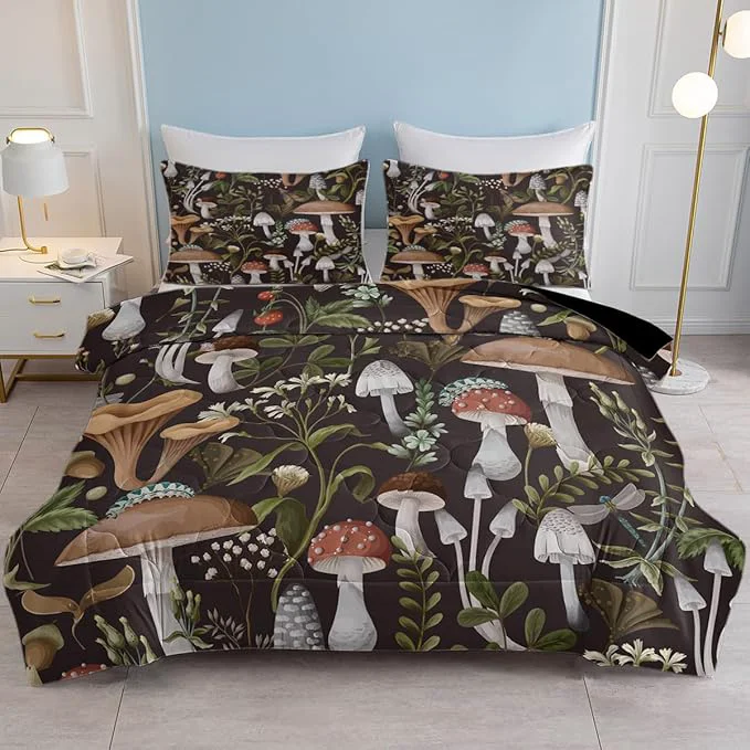 Breathable Soulzzz Soft Mushroom Printed Comforter - Queen Size Luxurious Mushroom Bedding Set - Home Decor for Girls amp Boys Original Design