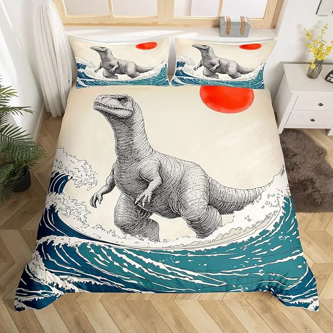 Optimized Feelyou Dinosaur Monster Bedding Set Toddle Size Japanese Ukiyoe Theme Duvet Cover for Adult Kids Boys Girls Cool Animal Comforter Cover Set Asian Anime Bedspread Cover 2Pcs Zipper Organic