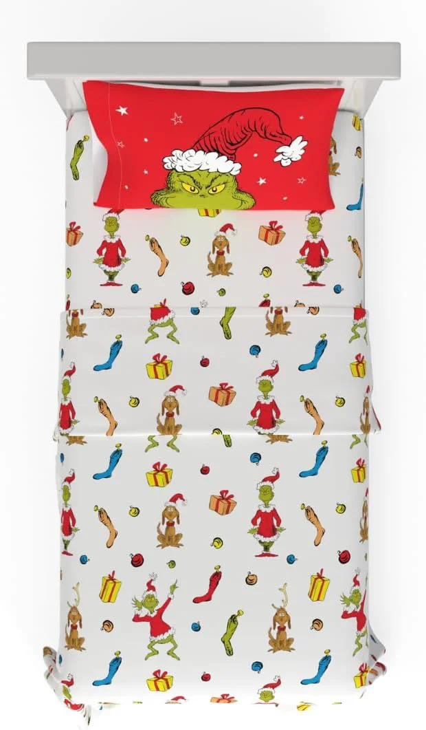 Consistent Collectibles Dr. Seuss The Grinch Holiday amp Christmas Bedding Super Soft Microfiber 3 Piece Twin Sheet Set ly Licensed Product by Franco High-End