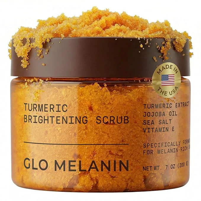 Recyclable GLO Melanin Turmeric Scrub for Dark Spots Brightening Inner Thighs Bikini Area Easy-to-Use