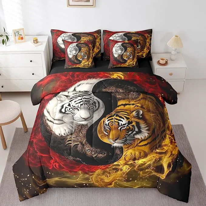 Reliable Feelyou Tiger Comforter Set 7 Pieces Full Size Yin Yang Boho Trippy Bedding Set for Boys Girls Wildlife Bed in a Bag with Comforter Sheets Pillowcases amp Cushion Covers Consistent