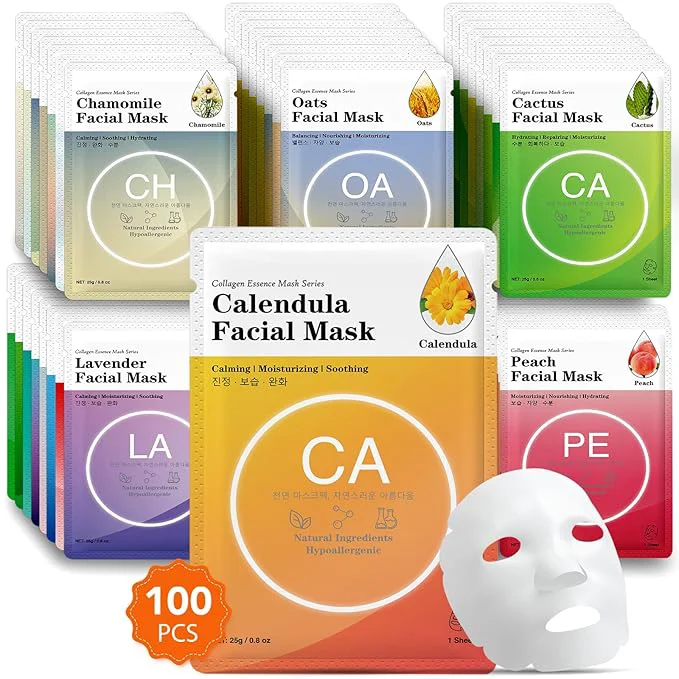 Superior VESPRO 100 Pack Collagen Essence Sheet Facial Masks Bulk Face Masks Skincare Environmentally Friendly