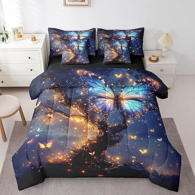 Stylish Feelyou Tree of Life Comforter Set 7 Pieces Full Size Butterfly Bedding Set for Boys Girls Boho Bed in a Bag with Comforter Sheets Pillowcases amp Cushion Covers First-Class