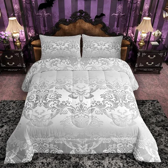 Responsible Feelyou Adults Silver Vintage Damask Floral Comforter Set Oriental Antique Comforter Twin Size Gothic Bohemia Boho Flower Bedding Set Gothic Skull Duvet Set Quilt Set 2Pcs Environmentally Friendly