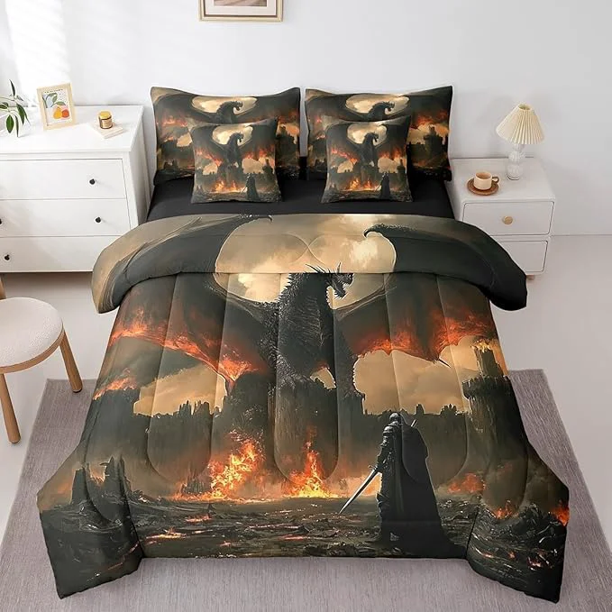 Comfortable Feelyou Medieval Fantasy Dragon Comforter Set 7 Pieces King Size Ancient Animal Bedding Set for Boys Girls Fairy Goth Bed in a Bag with Comforter Sheets Pillowcases amp Cushion Covers Smart