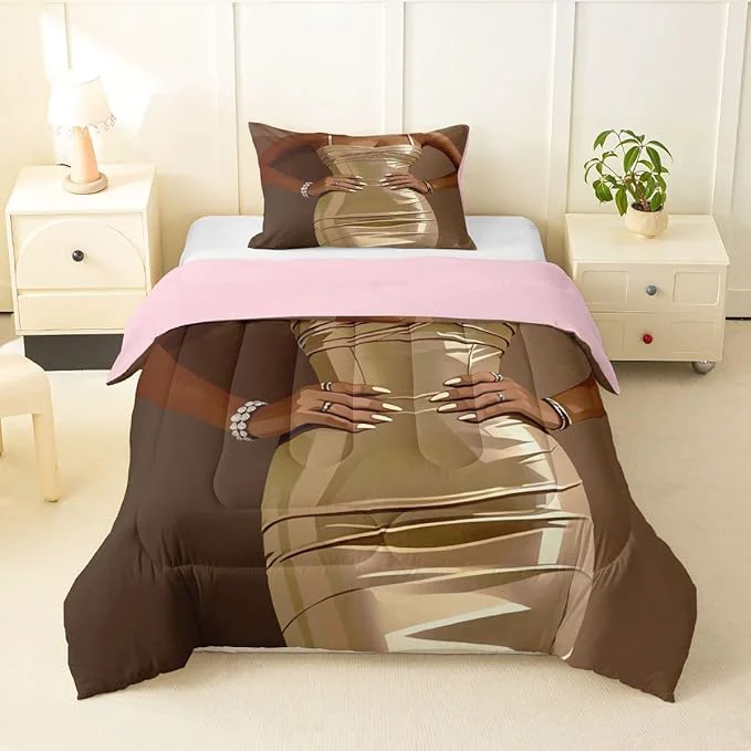 Carefully Designed Erosebridal Fashion Black Woman Bedding Set for Kids Vogue Black Girls Twin Comforter Set Fashionable Gorgeous Duvet Insert for Girls Women Teens Romantic Fashion Theme Quilt with 1 Pillow Case Specialty