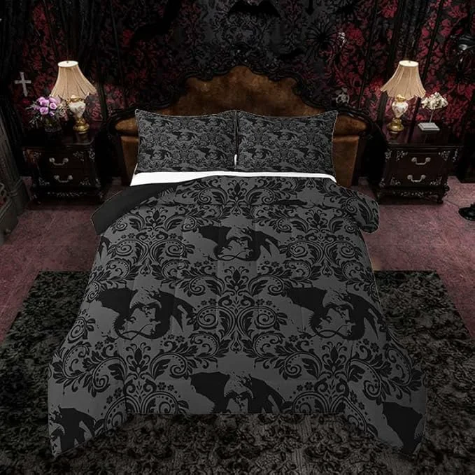 Artisan Feelyou Adults Gothic Kids Comforter Set Toddler Size Dark Olive Green Damask Bedding Set Dragon Duvet Quilt for Kids Boys Girls Bedroom Decor Microfiber Ultra Soft Breathable Selected