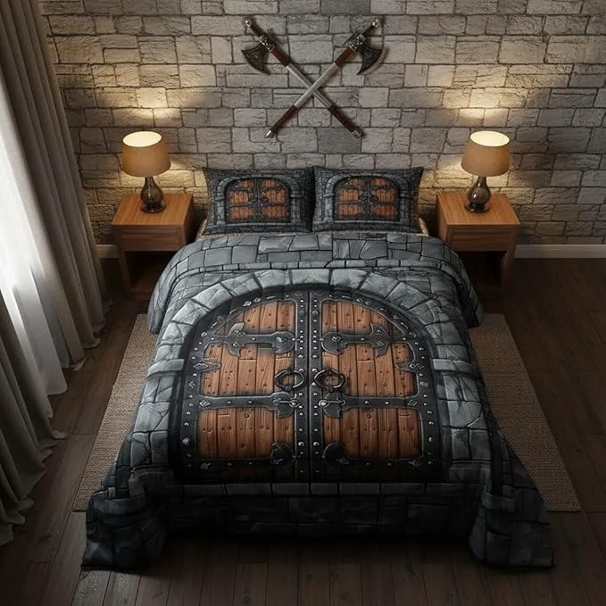 Responsible Castle Walls Twin Size Comforter Set for All Seasons Knight Wall Bedding Set Teens Bedroom Decor Fairytale Medieval Themed Comforter Inner Fill with 1 Pillowcase Fast