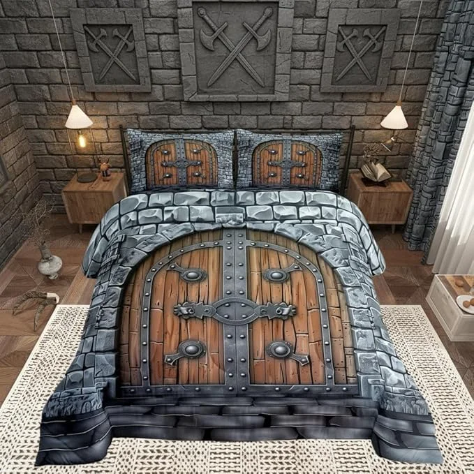 Versatile Castle Walls Twin Size Comforter Set Medieval Themed Duvet Set Soft Bed Collection Knight Wall Bedding Comforter for Boys Girls Bedroom 2 Pcs Sustainable