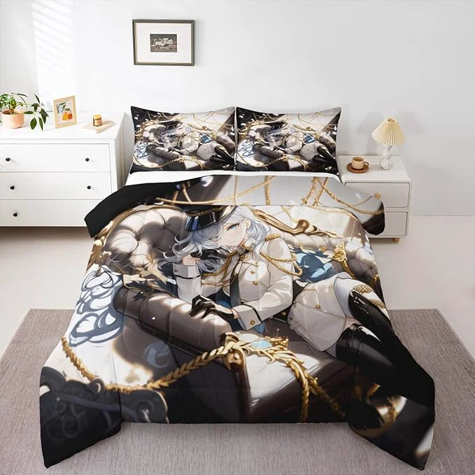 Functional Erosebridal Anime Girl King Bedding Set for Kids Kawaii Japanese Anime Comforter Set Cartoon Girl Duvet Insert for Girls Boys Teens Men Japanese Animation Down Comforter 2 Pillow Cases Modern