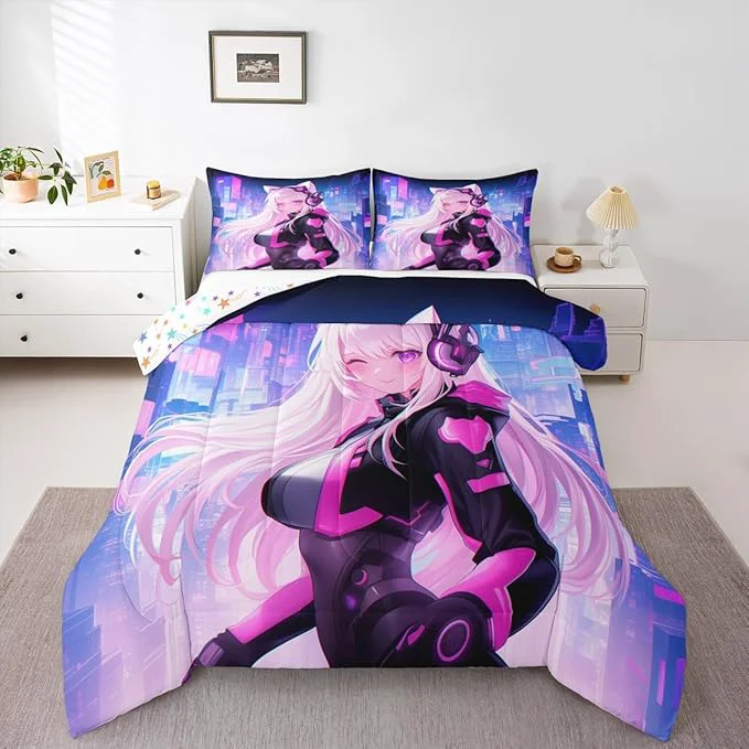 Top-Quality Erosebridal Toddler Anime Girl Comforter Set 2 Piece Kawaii Japanese Anime Bedding Set Cartoon Girl Bedding Comforter Sets Sci Fi Style Japanese Animation Quilt for Kids Girls Teens Adult Room Stylish
