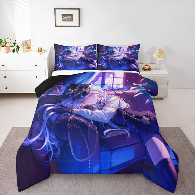 Clean Erosebridal Anime Girl Comforter Set Full Size Japanese Anime Bedding Set for Kids Boys Teens Women Bedroom Decor Cartoon Girl Down Comforter Japanese Animation Kawaii Quilt Purple Carefully Designed