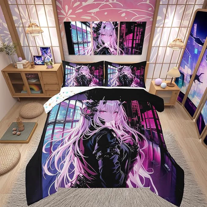 User-Friendly Erosebridal Japanese Anime Bedding Set Queen Size Anime Girl Comforter Set Kawaii Japanese Style Duvet Insert Cartoon Japan Animation Quilt for Boys Teens Adult Women Bedroom Decor Traditional