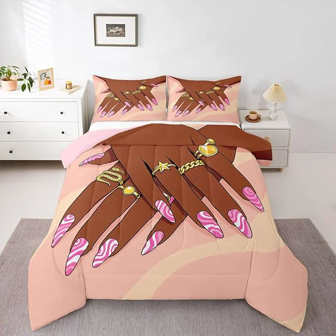 Fast Erosebridal Romantic Makeup Themed Comforter Set Queen Size for Girls Fashion Girlish Quilt Black Girls Bedding Set for Kids Teens Adult Women Bedroom Afro Vogue Princess al Down Comforter Exceptional