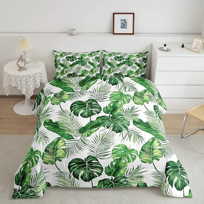 Advanced Erosebridal Palm amp Monstera Leaves Comforter Full Size - Lightweight Green amp White Hawaiian Bedding Set with 2 Pillow Cases Versatile
