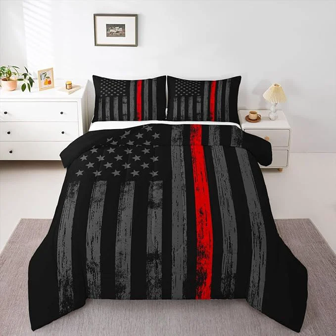 Responsible Erosebridal American Flag Comforter Set Full Black Grey Red Line Flag Bedding Set for Men Boys Kids Girls Novelty Star Stripe Down Comforter Retro Vintage Flags Bedding Sets amp Collections Elite