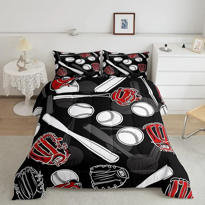 Stylish Erosebridal 3D Baseball Comforter Set Queen Sport Theme Bedding Set Men Young Ball Games Bedding Comforter Sets Black White Grey Down Comforter Lightweight Bedroom Decor with 2 Pillow Cases Excellent