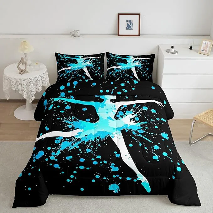 Minimalist Erosebridal Girls Gymnastics Bedding Set - Blue Tie Dye Queen Size Comforter Set with Down Comforter for Gymnast Kids amp Teens - Dance Room Decor amp Sport Game Duvet Set Luxury
