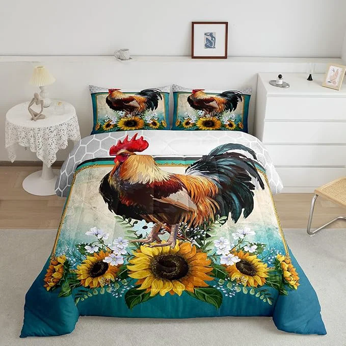 Proven Erosebridal Chicken Comforter Set Queen Size Sunflower Bedding Grey Honeycomb Blue Yellow Rooster Down Farmhouse Wild Animal Leaves Room Decor Comforters amp Sets for Adult Kids Boys Multi 121 Fine Crafted