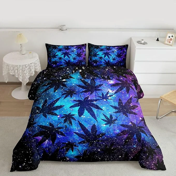 Fine Crafted Erosebridal Leaves Comforter Set Teens Galaxy Bedding Set Full for Women Men Youth Soft Chic Purple Blue Duvet Set Room Decor Quilt Set Official