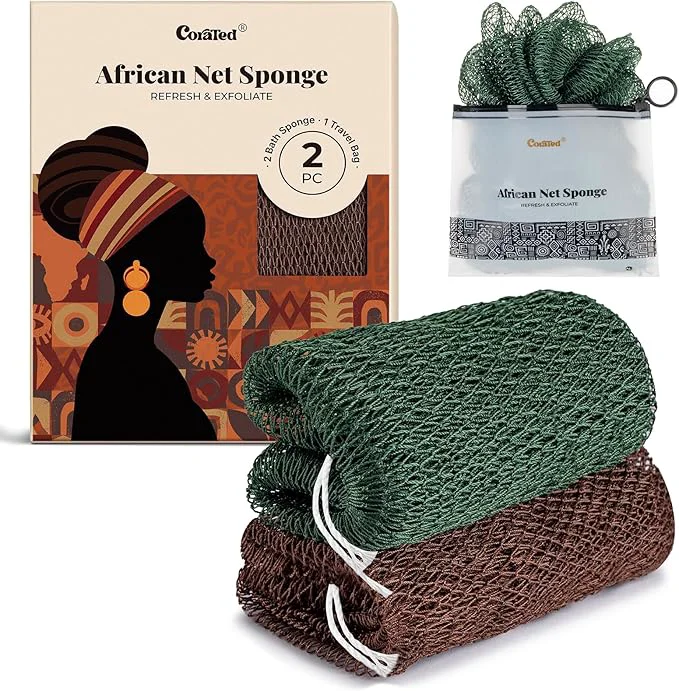 Powerful CORATED African Net Sponge Shower Loofah Exfoliating Bath Sponge Safe