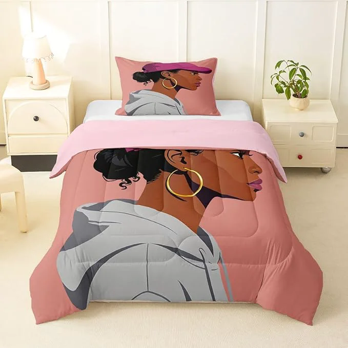 Superior Erosebridal Black Girls Girls Comforter Set Twin Size Fashion Black Woman Bedding Set Vogue Fashionable Gorgeous Quilt for Kids Children Women Bedroom Decor African Princess al Down Comforter Authentic