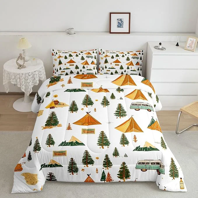 High-Performance Feelyou Camping Comforter Set Toddler Size Vintage Comforter Camper Accessories for Travel Trailers Bedding Set Camper Duvet Set Room Decor Ivory Quilt Set Luxury