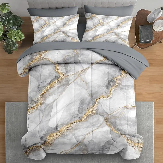 Exceptional Comforter Set Twin Size Marble Gold Stone 5 Pcs Bedding for Kids and Adults Gray Vintage Retro Bed Sheet Sets with Fitted Sheet Pillowcase amp Sham for Bedroom Bed Decor Prestigious