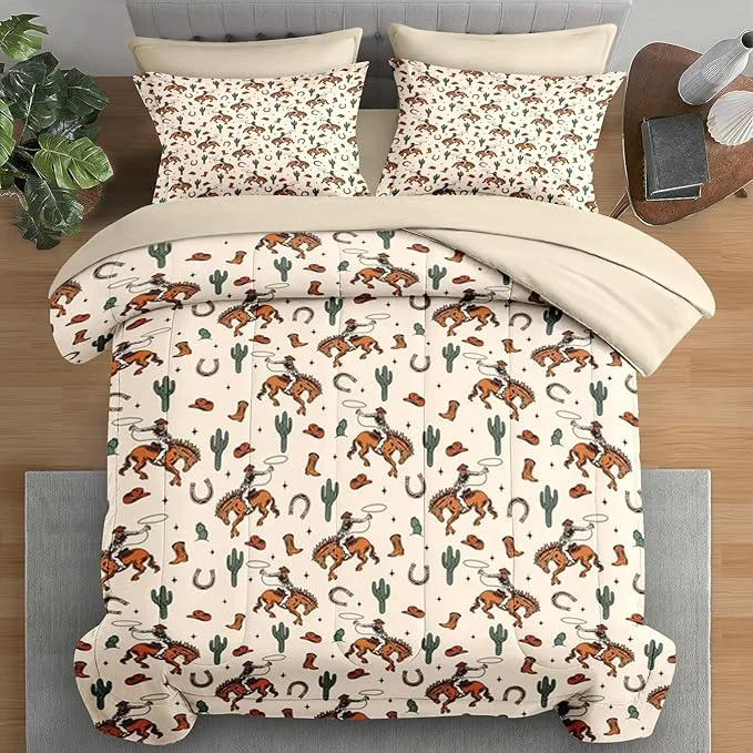 Premium Material Comforter Set Full Size Western Cactus Cowboy Vintage 7 Pcs Bedding for Kids and Adults Boho Retro Cowgirl Bed Sheet Sets with Fitted Sheet 2 Pillowcases amp 2 Shams for Bedroom Bed Decor Authentic