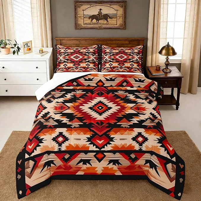 Sophisticated Feelyou Boho Comforter Set Full Size Southwest Native American Design Comforter Southwestern Geometric Bedding Set Western Decor Duvet Set Room Decor Hot Orange Quilt Set Trendy