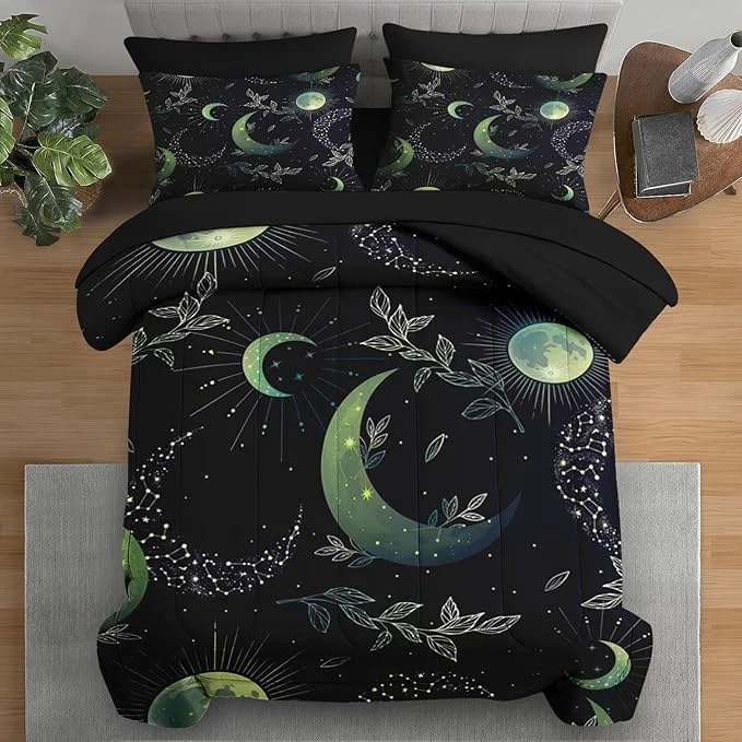 Dependable Comforter Set Full Size Green Boho Space 7 Pcs Bedding for Kids and Adults Herbs Witch Floral Bed Sheet Sets with Fitted Sheet 2 Pillowcases amp 2 Shams for Bedroom Bed Decor Fine Crafted