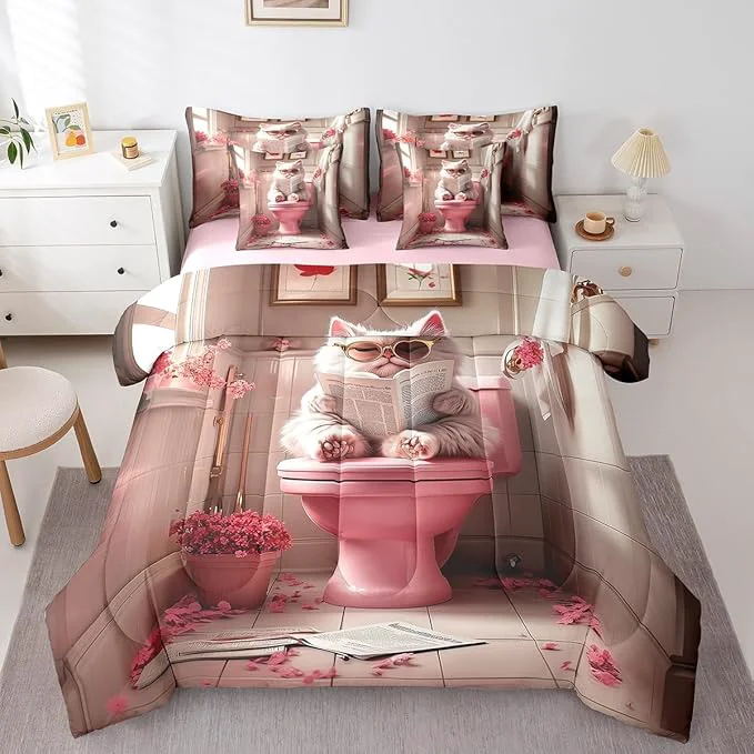 Innovative jejeloiu Cute Cat Bedding Set 7Pcs Twin Size Kids Kawaii Kitten Comforter Set with Sheets for Boys Girls Pink Bed in a Bag Soft Lightweight Microfiber High-Quality