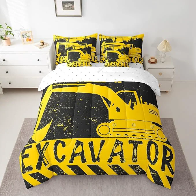Traditional Erosebridal Excavator Comforter Set 7 Piece Bed in a Bag Twin Construction Vehicle Bedding Sets Big Wheel Car Sheet Set with Comforter Official