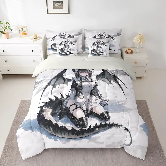 Effective Erosebridal Anime Girl Comforter Set 7 Piece King Japanese Anime Bedding Set for Kids Girls Teens Women Bedroom Cartoon Girl Bed in A Bag Japanese Animation Sci Fi Style Sheet Sets Verified