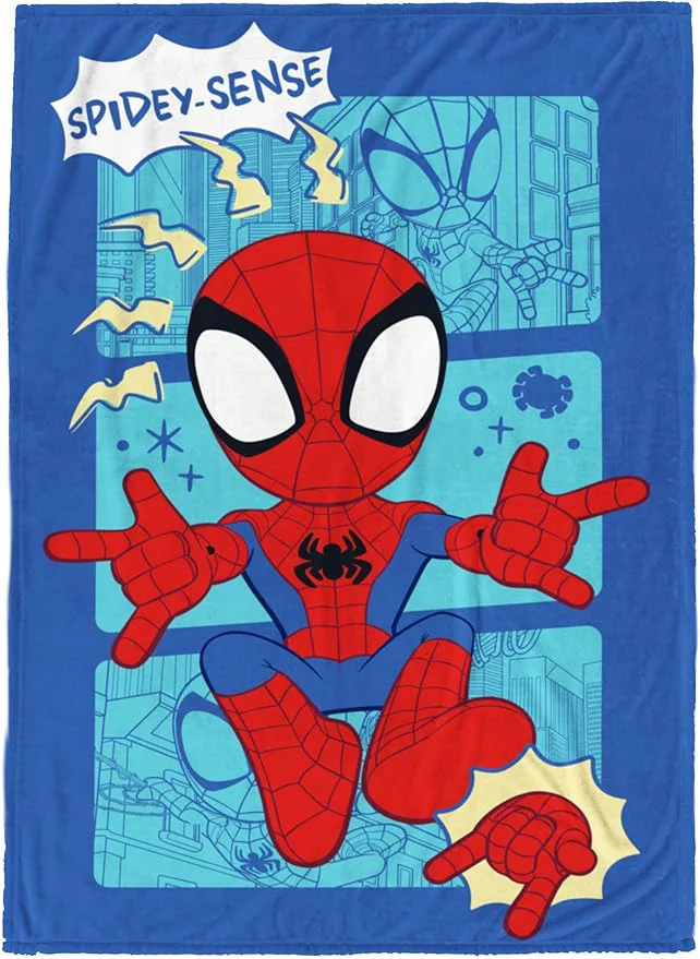Safe Jay Franco Kids Plush Throw Blanket – Soft amp Cozy Fleece Throw for Bedroom amp Couch Décor Licensed Product Blue - Spidey amp Friends 60x90 - Large Blanket Durable