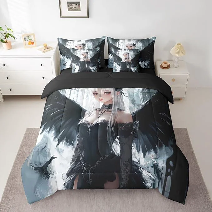 Functional Erosebridal Anime Girl Bedding Sets 7 Piece Twin Size Kawaii Japanese Anime Comforter Set for Kids Boys Teens Adult Cartoon Girl Bed in A Bag Japan Animation Sheet Set Machine Washable Luxury