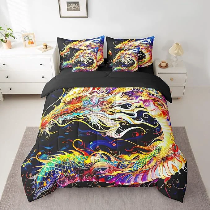 Proven Erosebridal 3D Dragon 7 Piece Comforter Set Full Bed in a Bag Watercolor Dragon Scale Bedding Sets Antique Mythical Animal Gothic Sheet Set with Comforter Solid