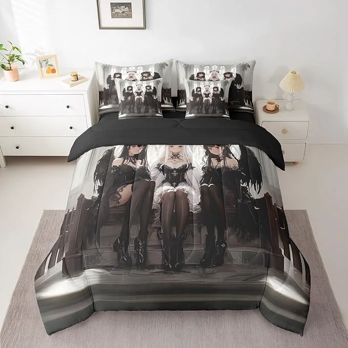 Dependable Erosebridal Japanese Anime Queen Comforter Set 7 Piece Anime Girl Bedding Set Kawaii Japanese Style Sheet Set Cartoon Japan Animation Bed in A Bag for Boys Youth Teens Adult Women Bedroom Carefully Designed