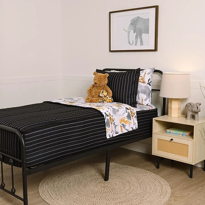 Solid Beddy 39 s Jungle Animal Themed Durable Zipper Bedding for Kids Bed in a Bag Black Striped Comforter amp Animal Print Sheets Includes 2 Pillowcases amp 2 Pillow Shams Easy to Make amp Wash - Queen Pure