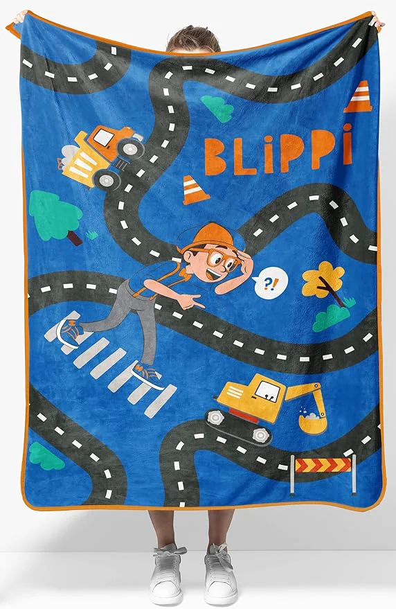 Sustainable Jay Franco Kids Plush Throw Blanket – Soft amp Cozy Fleece Throw for Bedroom amp Couch Décor Licensed Product Blue - Blippi 40x50 - Travel Blanket Modern