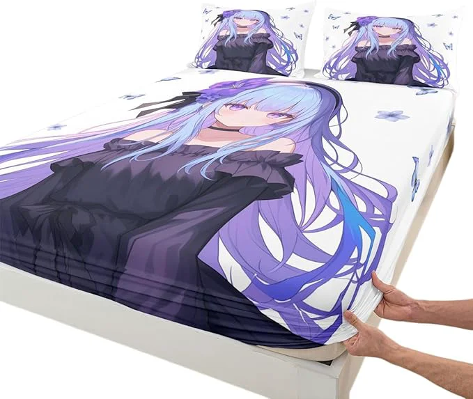 Functional Erosebridal 3D Japanese Anime Bedding Set - Twin Fitted Sheet amp Pillowcase Kawaii Decorations Cute Preppy Girl Sheets Eco-Friendly