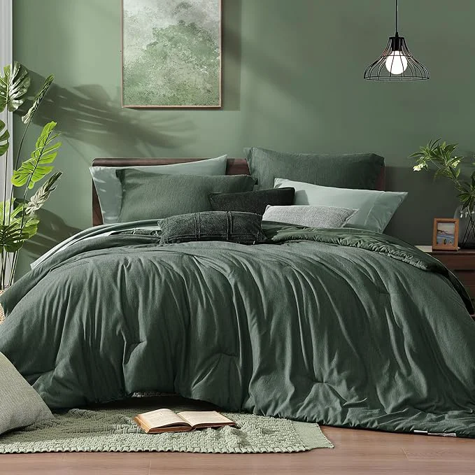 Sustainable Monbix Twin XL Comforter Set Deep Forest Cationic Dyeing Bedding Set Reversible 5 Pieces All Season Bed in a Bag with Comforter Sheets Pillowcase amp Sham Original Design
