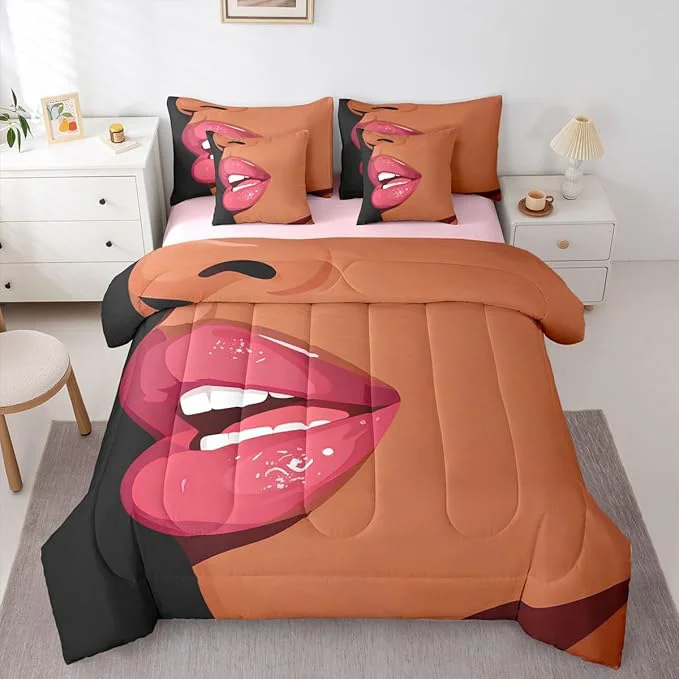 Elite Erosebridal Black Girls Pink Comforter Sets 7 Piece for Kids African Black Women Full Sheet Set Vogue Fashion Gorgeous Bedding Set for Girls Women Teens Minimalist Romantic Makeup Bed in A Bag Outstanding