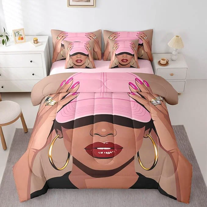 Sustainable Erosebridal Black Girls Twin 7 Piece Bedding Set Fashion Black Woman Comforter Sets For Girls Kids Vogue Fashionable Gorgeous Sheet Set African Princess al Bed In A Bag With Flat And Fitted Sheet Modern