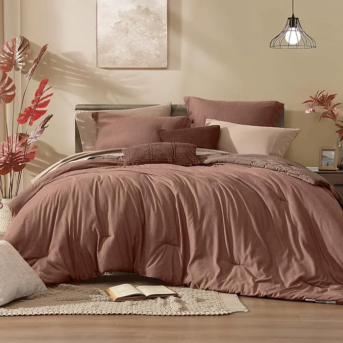 Flexible Monbix King Size Comforter Set Terracotta King Size Bed Set Reversible King Comforter Set 7 Pieces Cationic Dyeing Bed in a Bag with Comforter Sheets Pillowcases amp Shams Crafted