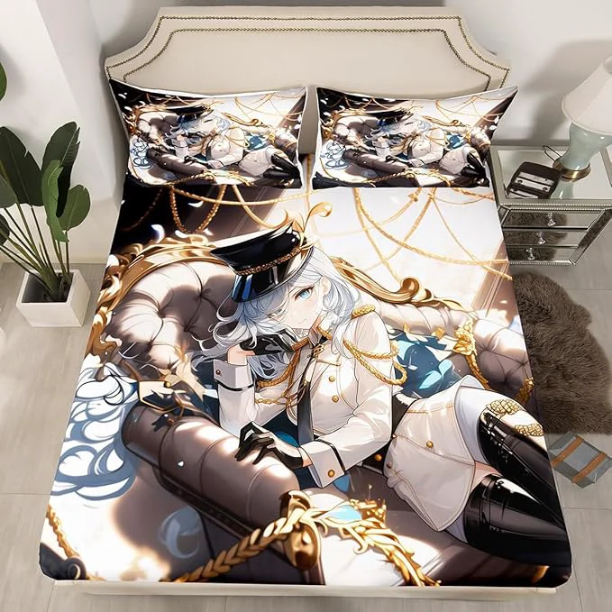 Crafted Erosebridal 3D Anime Uniform Girl Queen Size Fitted Sheet Japanese Style Cartoon Bed Sheets for Boys Girls Teen Cute Kawaii Room Decor Sailor Suit Anime Cyber Homebody Sheets 3Pcs Classic