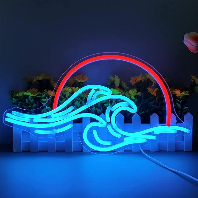 Durable Dleouly Sunset Neon Sign for Wall Decor Wave Sign LED Light Sign for Bedroom Wall Dimmable Neon Lights Signs for Man Cave Bedroom Living Room Party Bar USB Powered 8.8 16in Sophisticated